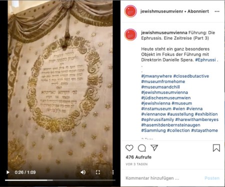 JMV_Danielle Spera guiding a virtual tour through the Ephrussi exhibit, closer look at Parochet_March 25, 2020